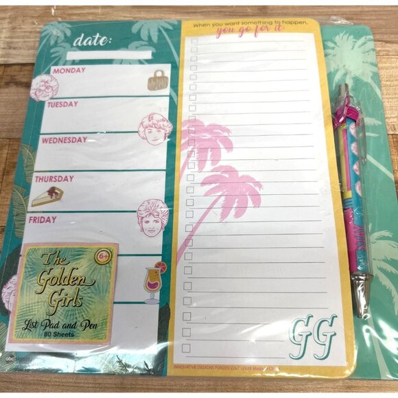 The Golden Girls List Pad & Pen Set 80 Sheets Tropical Design ABC Signature - Picture 1 of 4